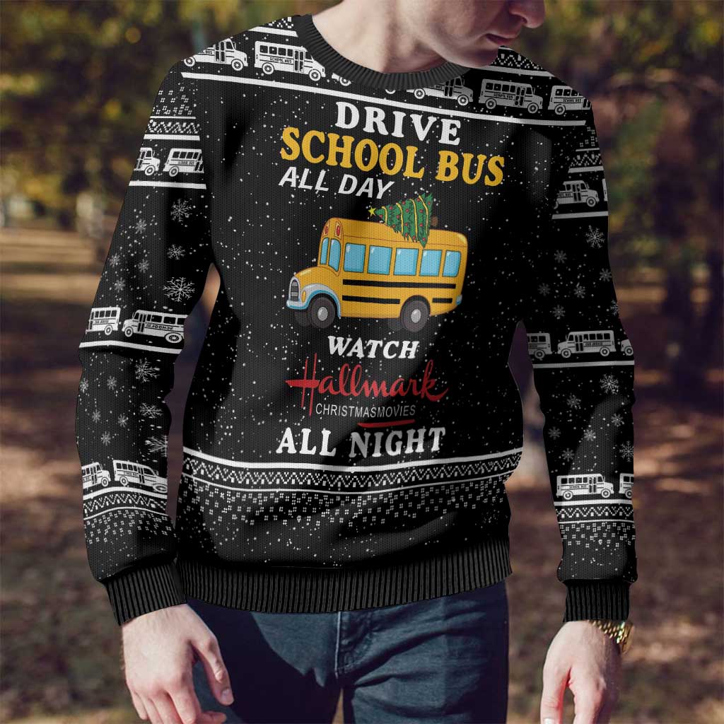 Drive School Bus All Day Ugly Christmas Sweater Watch Hallmark Christmas Movies All Night DT04 - Wonder Print Shop
