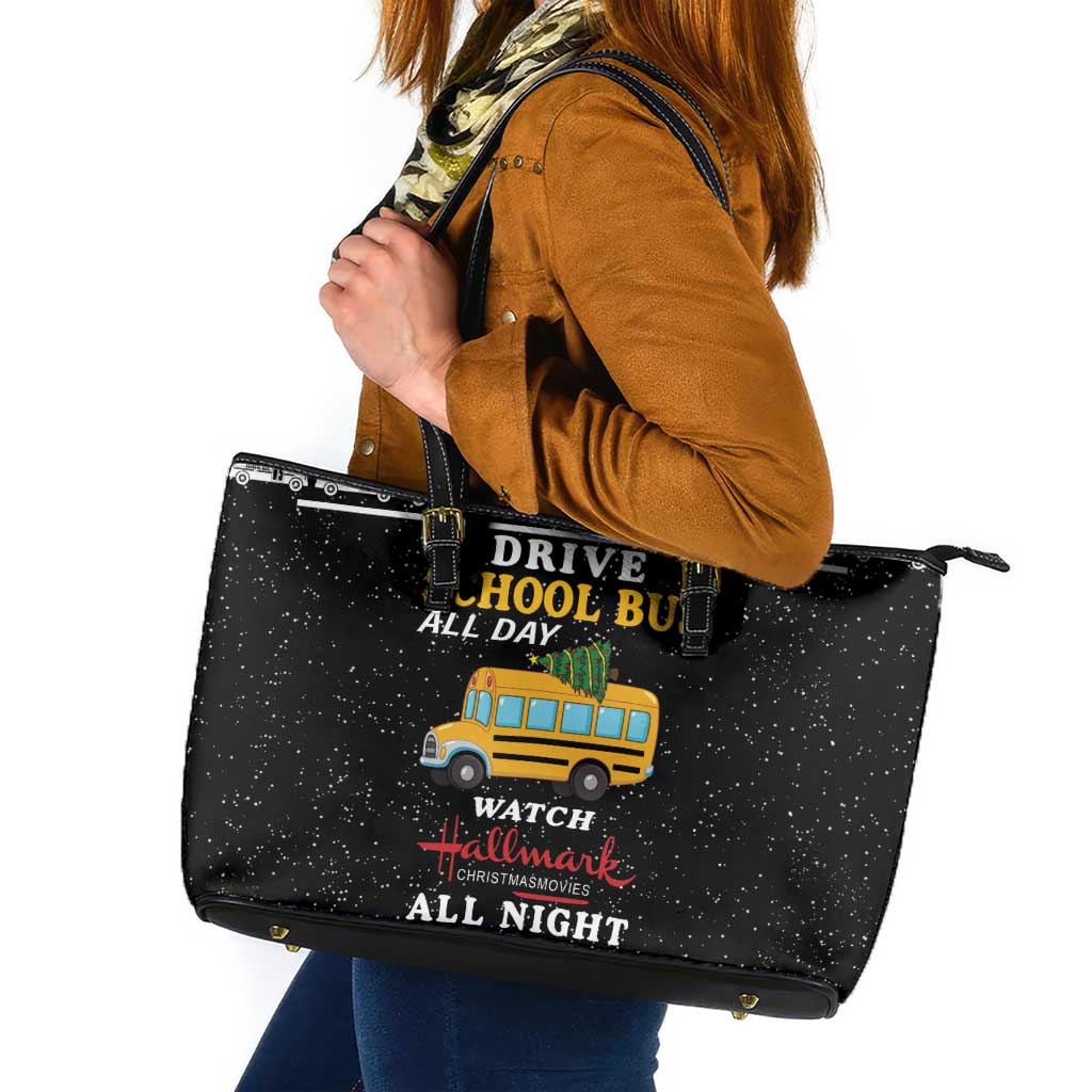 Drive School Bus All Day Leather Tote Bag Watch Hallmark Christmas Movies All Night DT04 - Wonder Print Shop