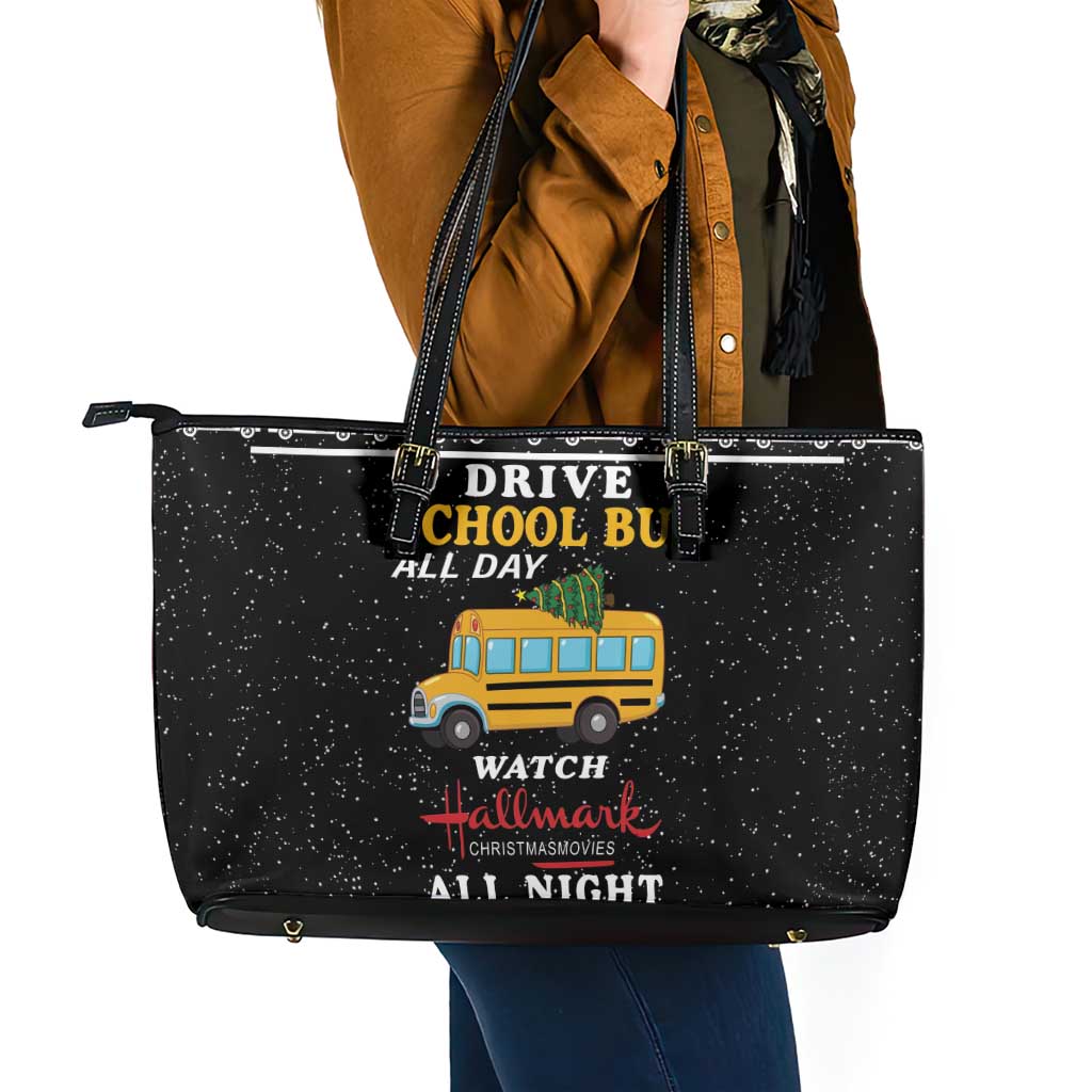 Drive School Bus All Day Leather Tote Bag Watch Hallmark Christmas Movies All Night DT04 - Wonder Print Shop