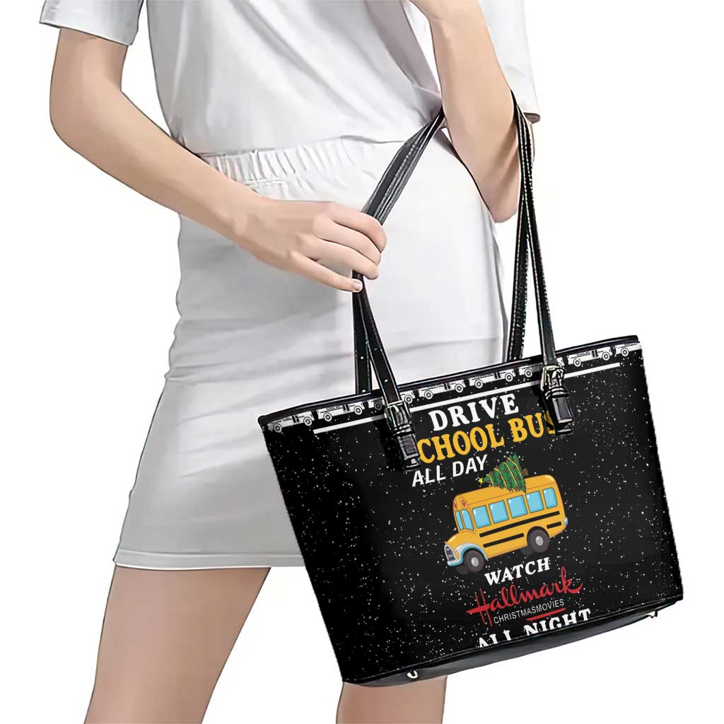 Drive School Bus All Day Leather Tote Bag Watch Hallmark Christmas Movies All Night DT04 - Wonder Print Shop