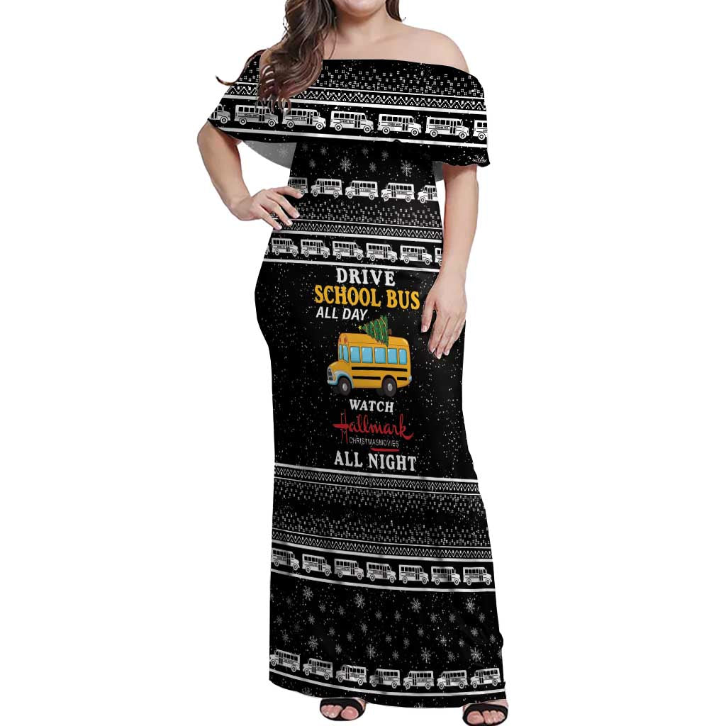 Drive School Bus All Day Off Shoulder Maxi Dress Watch Hallmark Christmas Movies All Night DT04 - Wonder Print Shop