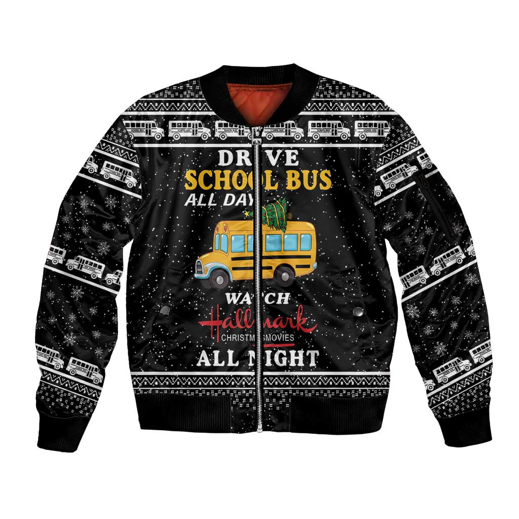 Drive School Bus All Day Sleeve Zip Bomber Jacket Watch Hallmark Christmas Movies All Night DT04 - Wonder Print Shop
