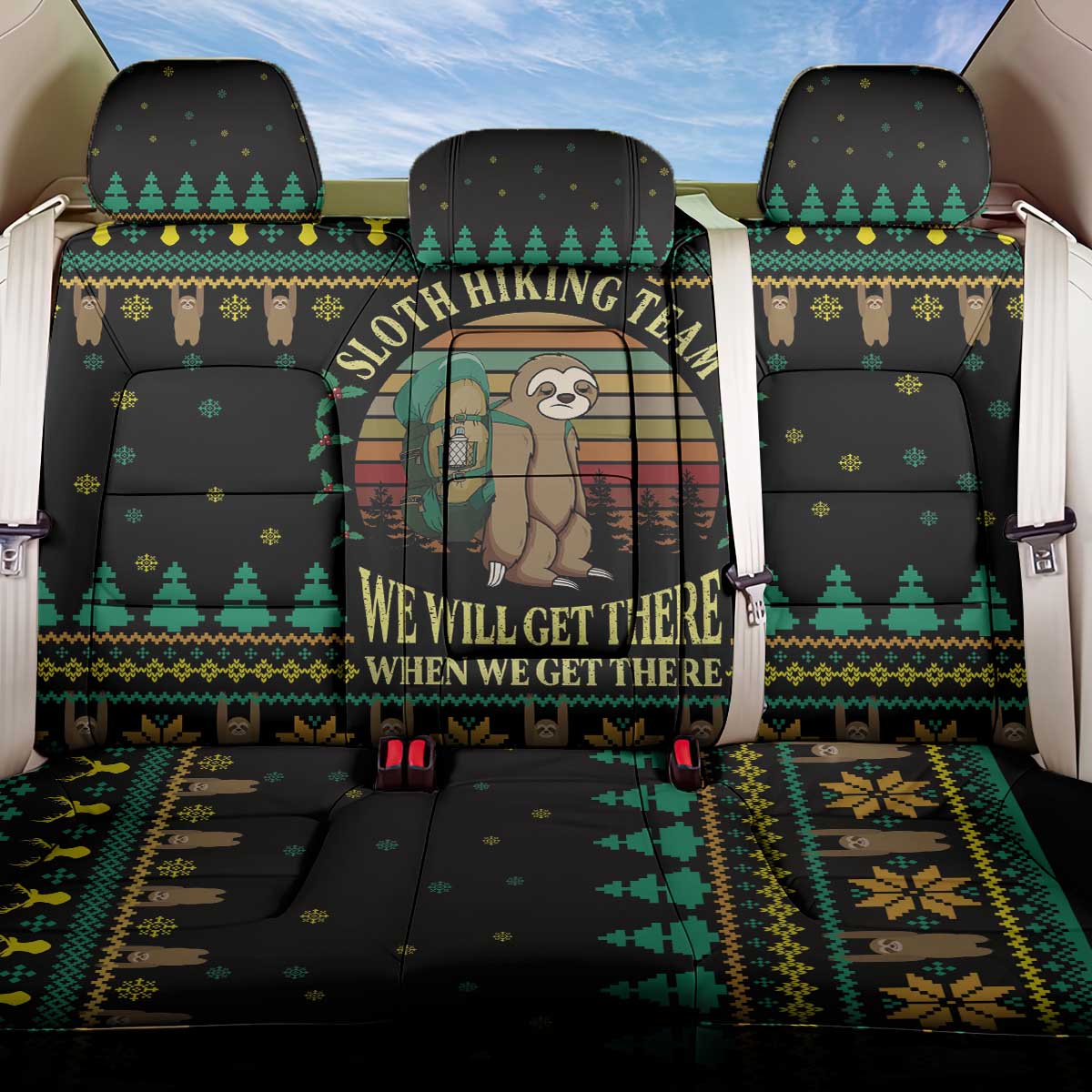 Sloth Team Christmas Holiday Back Car Seat Cover Sloth Hiking Team DT04 - Wonder Print Shop