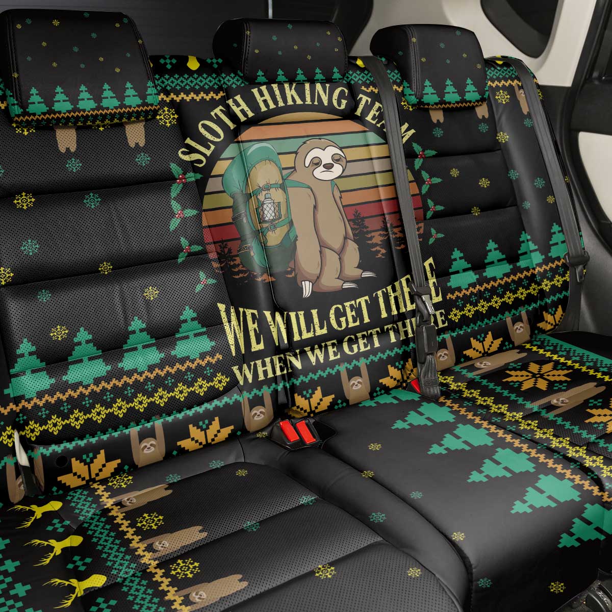 Sloth Team Christmas Holiday Back Car Seat Cover Sloth Hiking Team DT04 - Wonder Print Shop