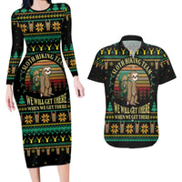 Sloth Team Christmas Holiday Couples Matching Long Sleeve Bodycon Dress and Hawaiian Shirt Sloth Hiking Team DT04 - Wonder Print Shop