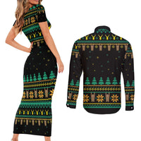 Sloth Team Christmas Holiday Couples Matching Short Sleeve Bodycon Dress and Long Sleeve Button Shirt Sloth Hiking Team DT04 - Wonder Print Shop