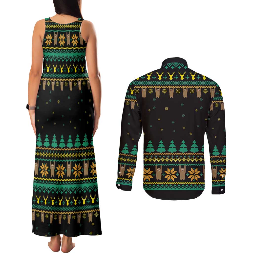 Sloth Team Christmas Holiday Couples Matching Tank Maxi Dress and Long Sleeve Button Shirt Sloth Hiking Team DT04 - Wonder Print Shop