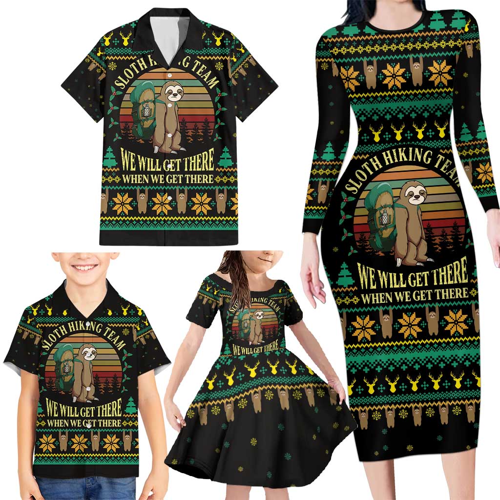 Sloth Team Christmas Holiday Family Matching Long Sleeve Bodycon Dress and Hawaiian Shirt Sloth Hiking Team DT04 - Wonder Print Shop
