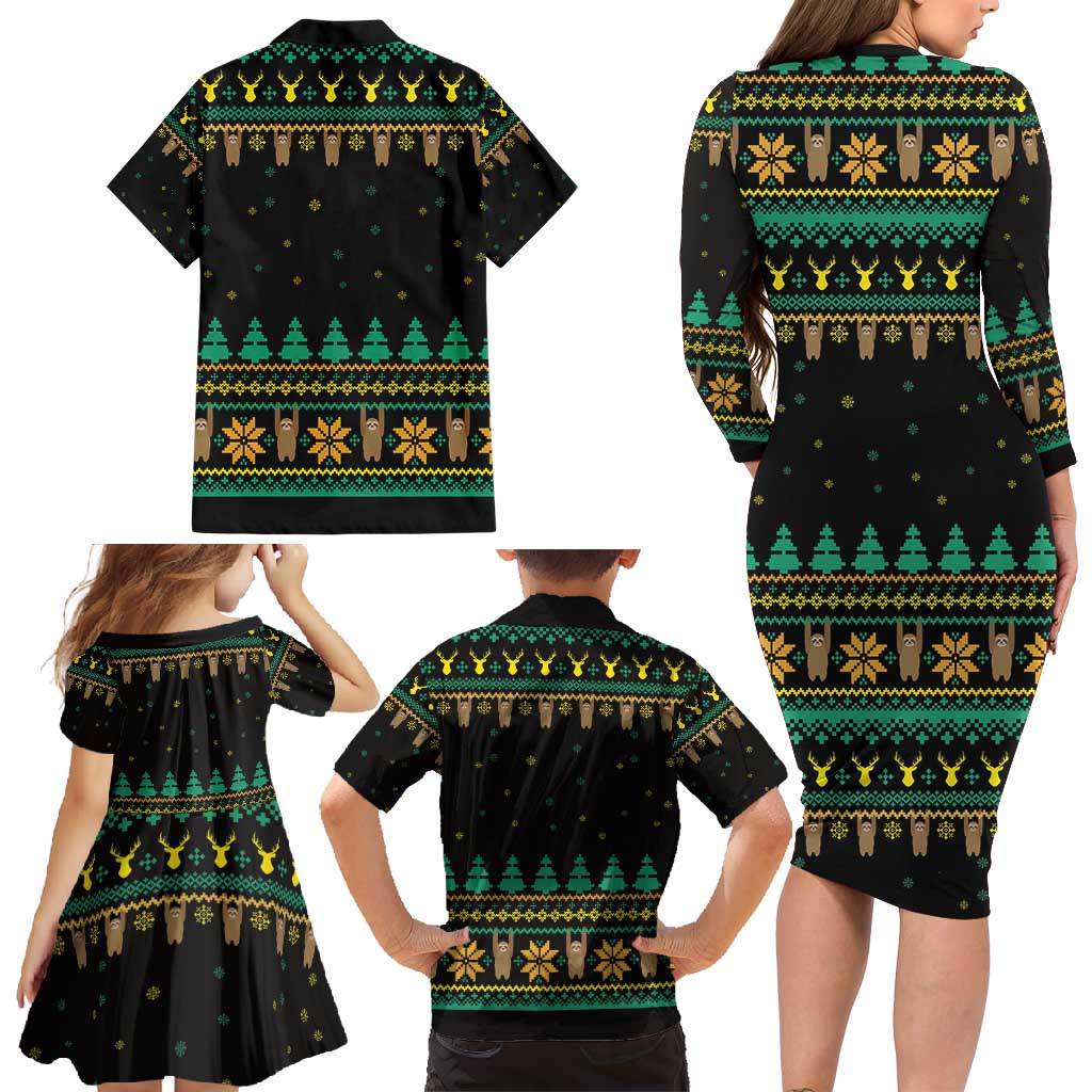 Sloth Team Christmas Holiday Family Matching Long Sleeve Bodycon Dress and Hawaiian Shirt Sloth Hiking Team DT04 - Wonder Print Shop