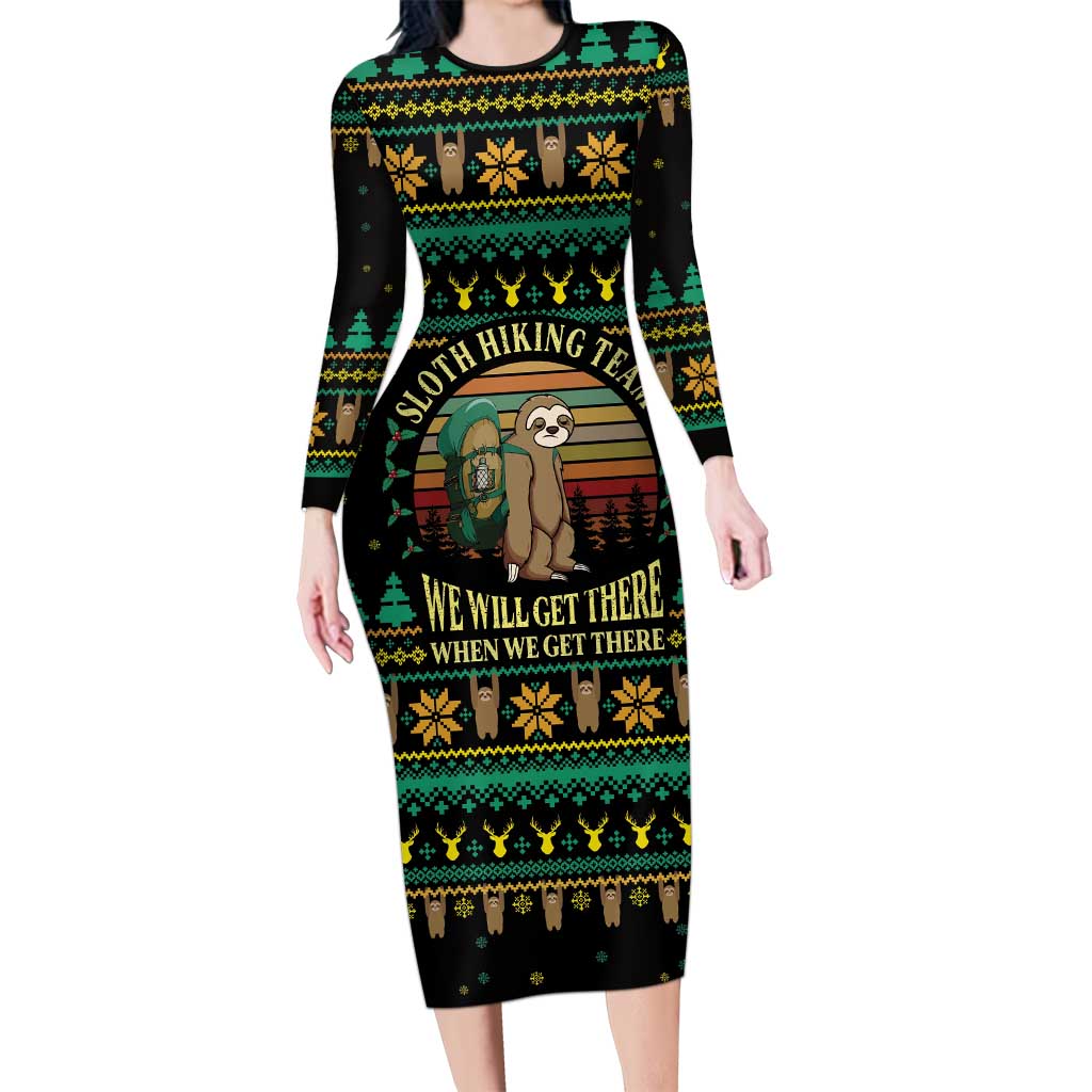Sloth Team Christmas Holiday Family Matching Long Sleeve Bodycon Dress and Hawaiian Shirt Sloth Hiking Team DT04 - Wonder Print Shop