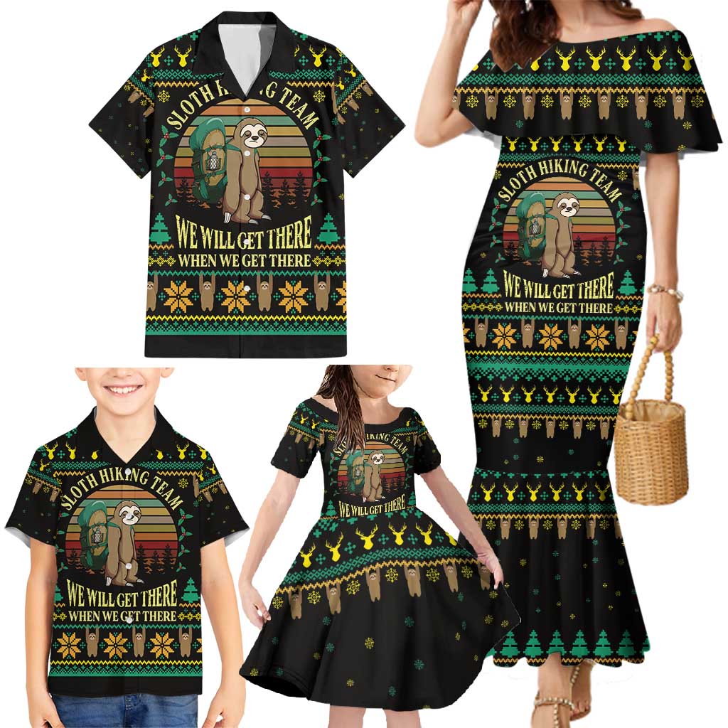 Sloth Team Christmas Holiday Family Matching Mermaid Dress and Hawaiian Shirt Sloth Hiking Team DT04 - Wonder Print Shop