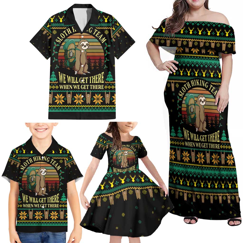 Sloth Team Christmas Holiday Family Matching Off Shoulder Maxi Dress and Hawaiian Shirt Sloth Hiking Team DT04 - Wonder Print Shop