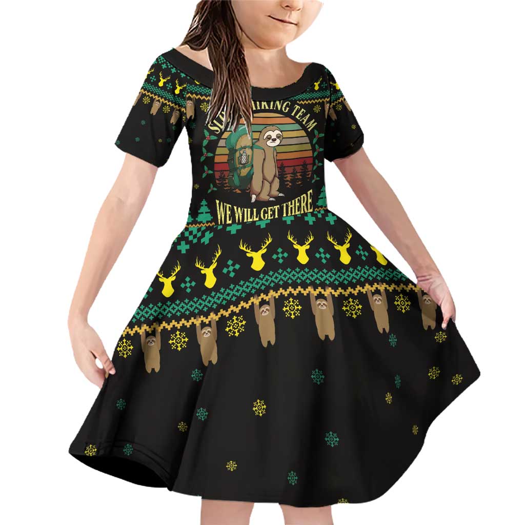 Sloth Team Christmas Holiday Family Matching Off Shoulder Short Dress and Hawaiian Shirt Sloth Hiking Team DT04 - Wonder Print Shop