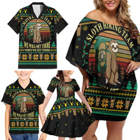 Sloth Team Christmas Holiday Family Matching Off Shoulder Short Dress and Hawaiian Shirt Sloth Hiking Team DT04 - Wonder Print Shop