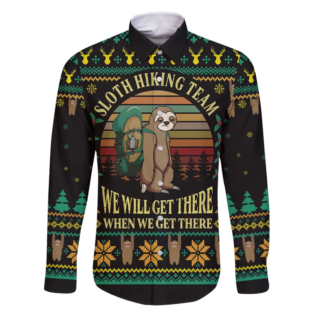 Sloth Team Christmas Holiday Family Matching Off Shoulder Short Dress and Hawaiian Shirt Sloth Hiking Team DT04 - Wonder Print Shop