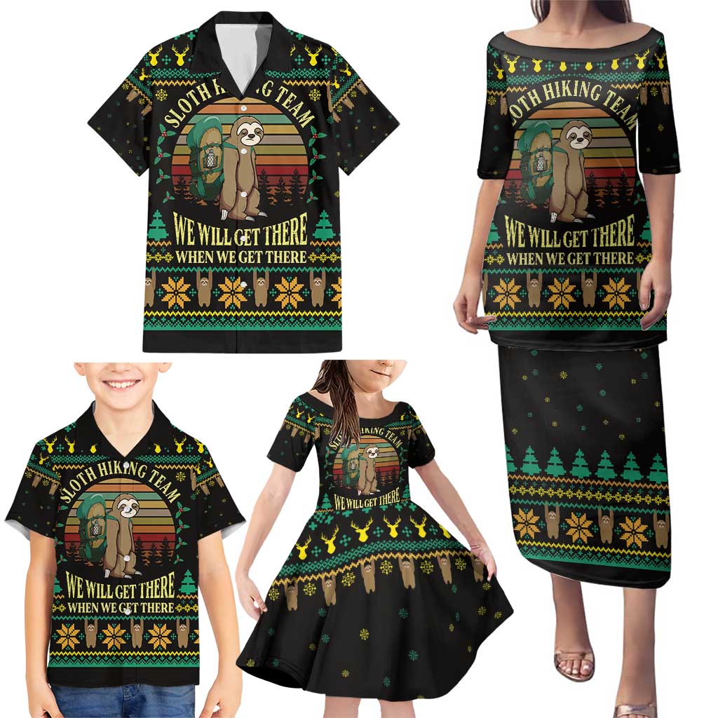 Sloth Team Christmas Holiday Family Matching Puletasi and Hawaiian Shirt Sloth Hiking Team DT04 - Wonder Print Shop