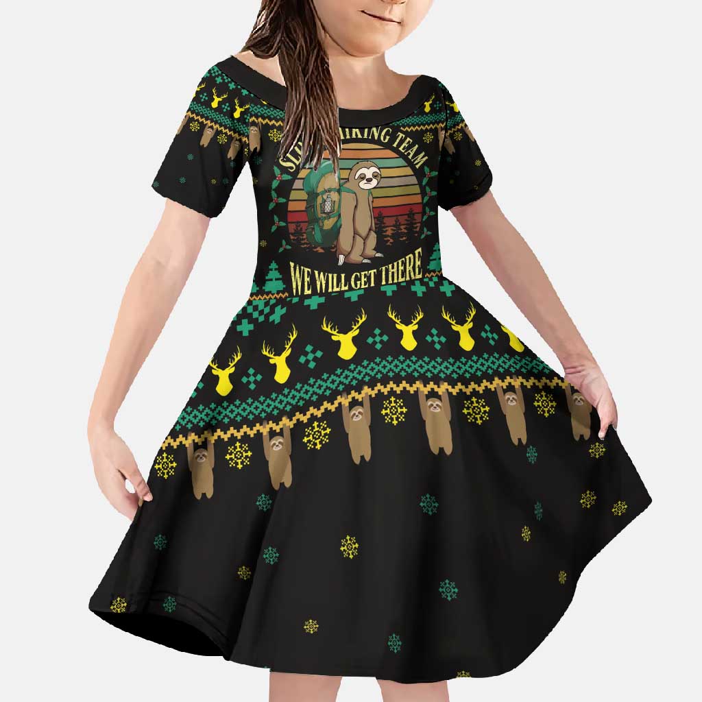 Sloth Team Christmas Holiday Family Matching Short Sleeve Bodycon Dress and Hawaiian Shirt Sloth Hiking Team DT04 - Wonder Print Shop