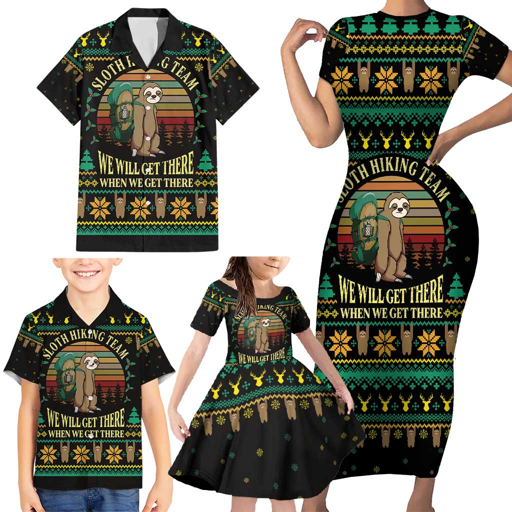 Sloth Team Christmas Holiday Family Matching Short Sleeve Bodycon Dress and Hawaiian Shirt Sloth Hiking Team DT04 - Wonder Print Shop