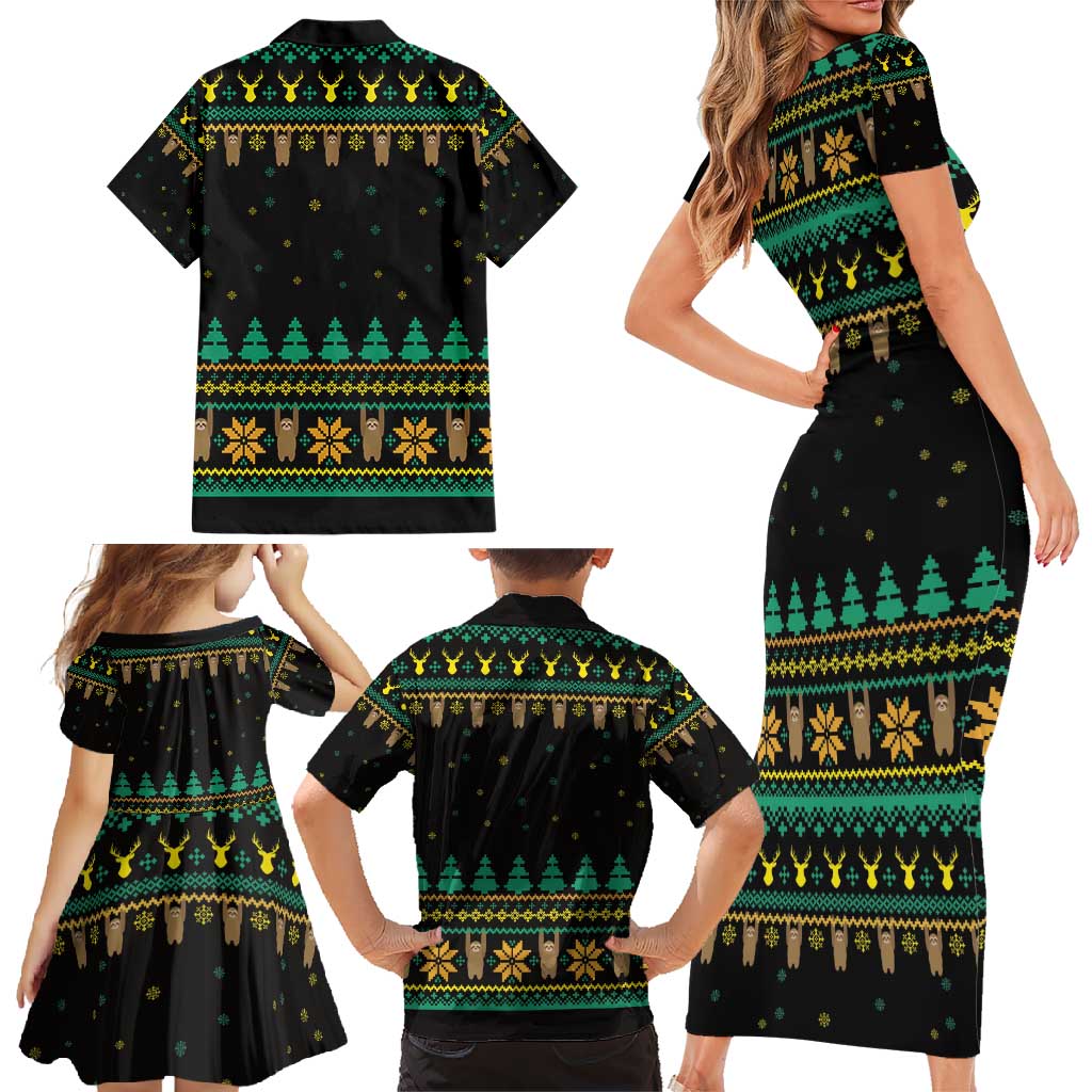 Sloth Team Christmas Holiday Family Matching Short Sleeve Bodycon Dress and Hawaiian Shirt Sloth Hiking Team DT04 - Wonder Print Shop