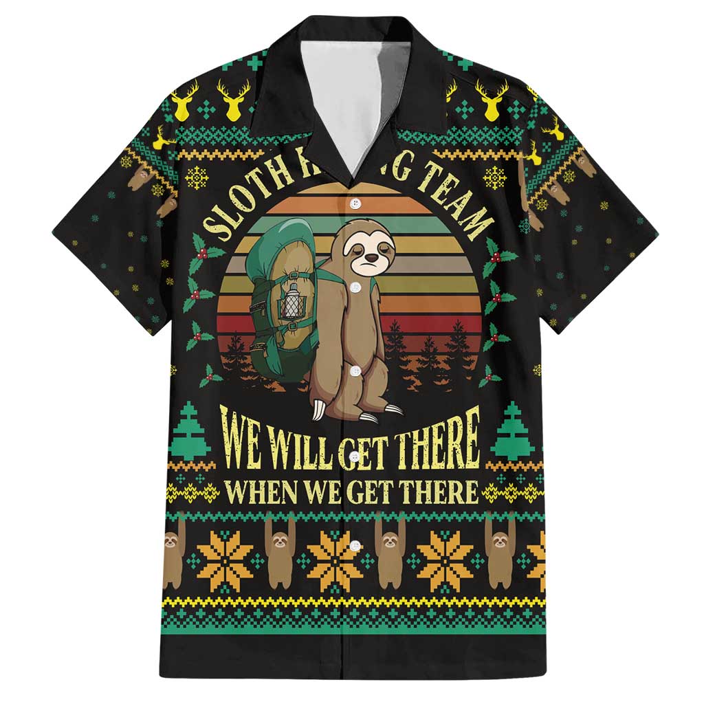Sloth Team Christmas Holiday Family Matching Short Sleeve Bodycon Dress and Hawaiian Shirt Sloth Hiking Team DT04 - Wonder Print Shop