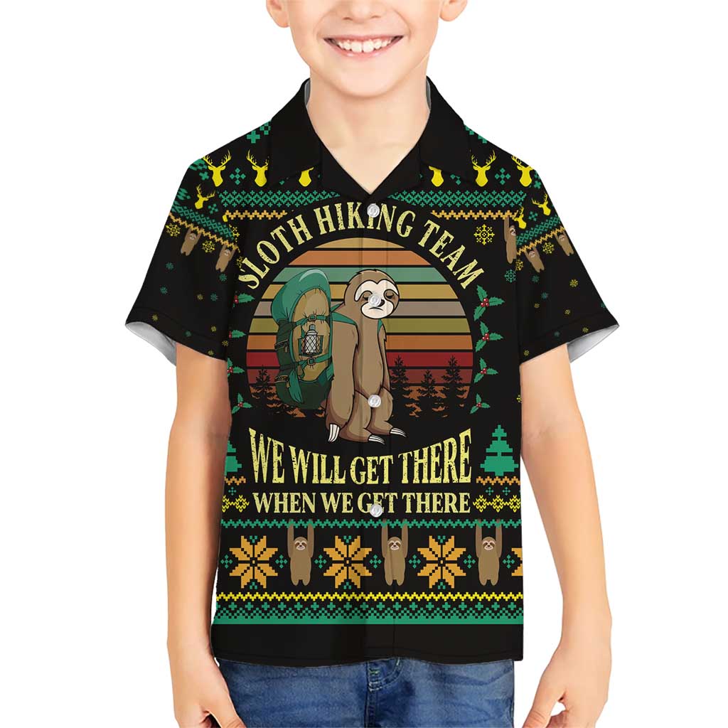 Sloth Team Christmas Holiday Family Matching Short Sleeve Bodycon Dress and Hawaiian Shirt Sloth Hiking Team DT04 - Wonder Print Shop