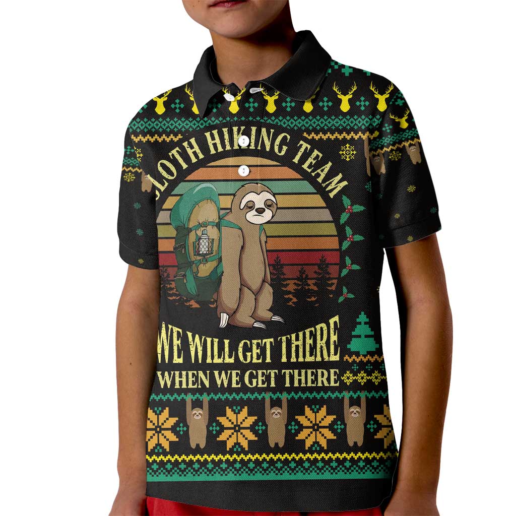 Sloth Team Christmas Holiday Kid Polo Shirt Sloth Hiking Team DT04 - Wonder Print Shop