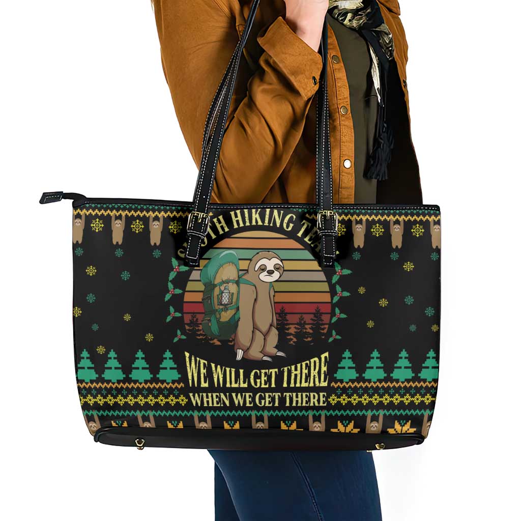 Sloth Team Christmas Holiday Leather Tote Bag Sloth Hiking Team DT04 - Wonder Print Shop