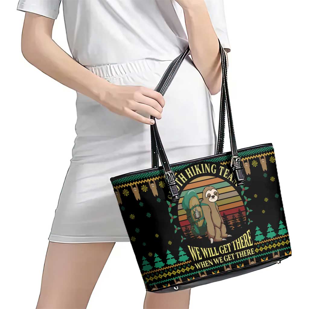 Sloth Team Christmas Holiday Leather Tote Bag Sloth Hiking Team DT04 - Wonder Print Shop