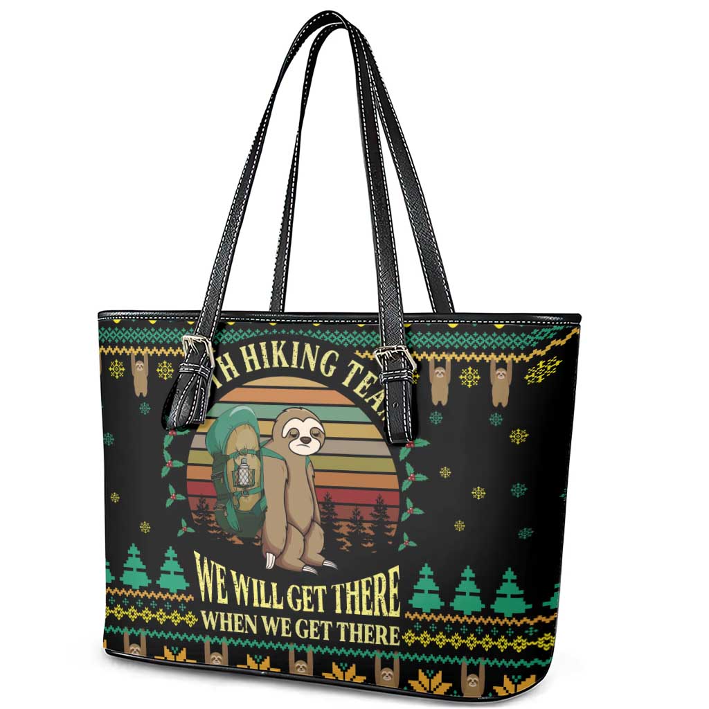 Sloth Team Christmas Holiday Leather Tote Bag Sloth Hiking Team DT04 - Wonder Print Shop