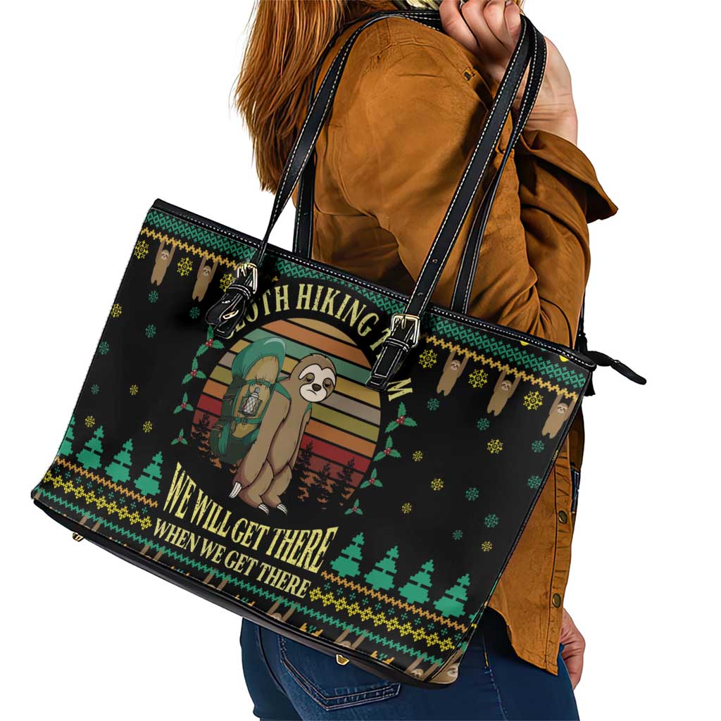 Sloth Team Christmas Holiday Leather Tote Bag Sloth Hiking Team DT04 - Wonder Print Shop