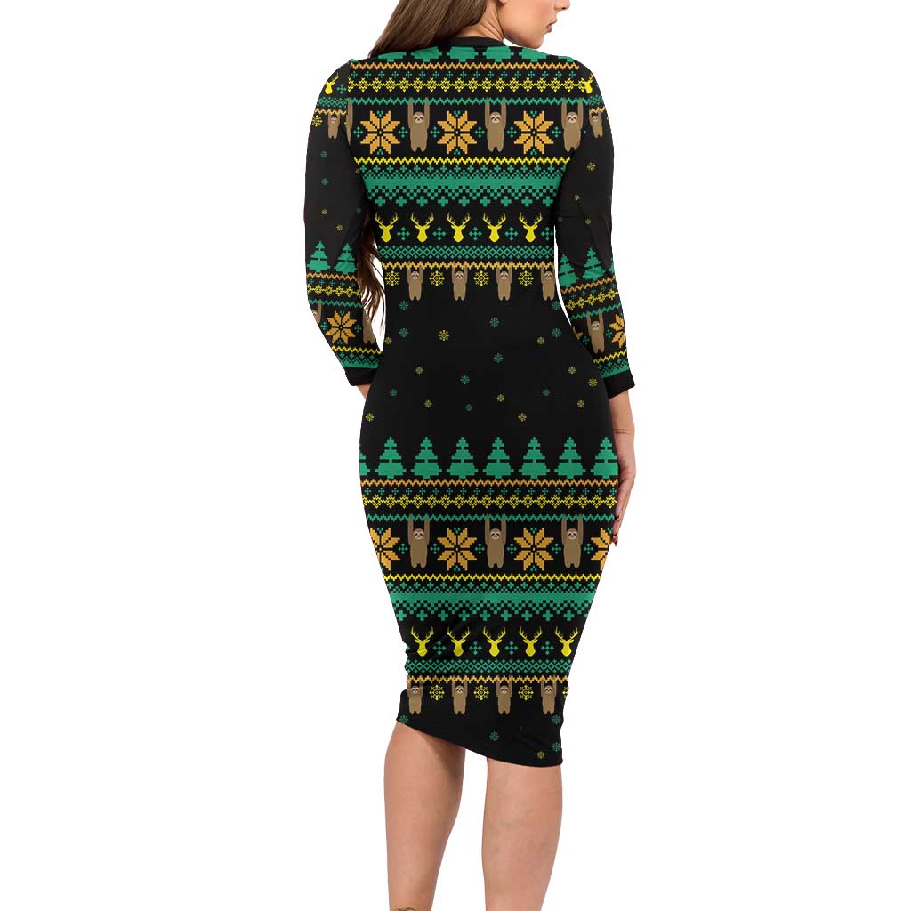 Sloth Team Christmas Holiday Long Sleeve Bodycon Dress Sloth Hiking Team DT04 - Wonder Print Shop
