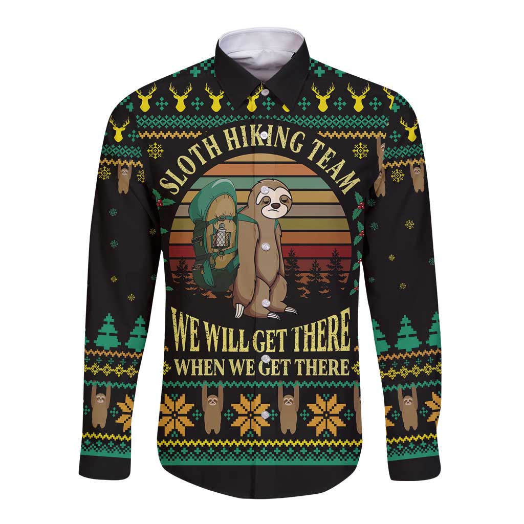 Sloth Team Christmas Holiday Long Sleeve Button Shirt Sloth Hiking Team DT04 - Wonder Print Shop