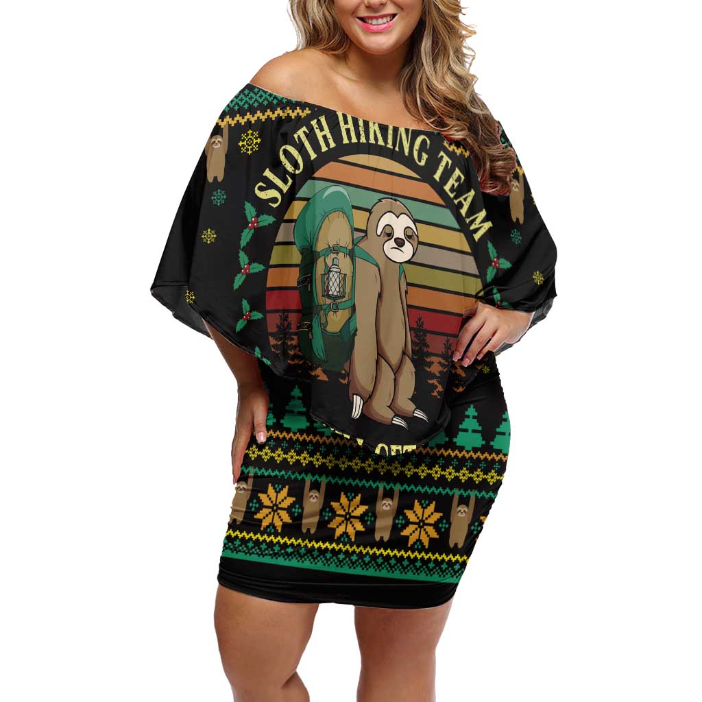Sloth Team Christmas Holiday Off Shoulder Short Dress Sloth Hiking Team DT04 - Wonder Print Shop