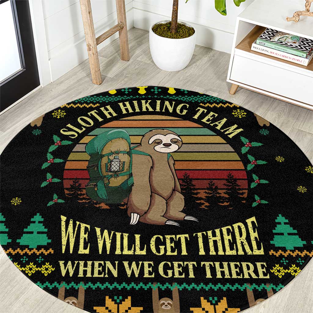 Sloth Team Christmas Holiday Round Carpet Sloth Hiking Team