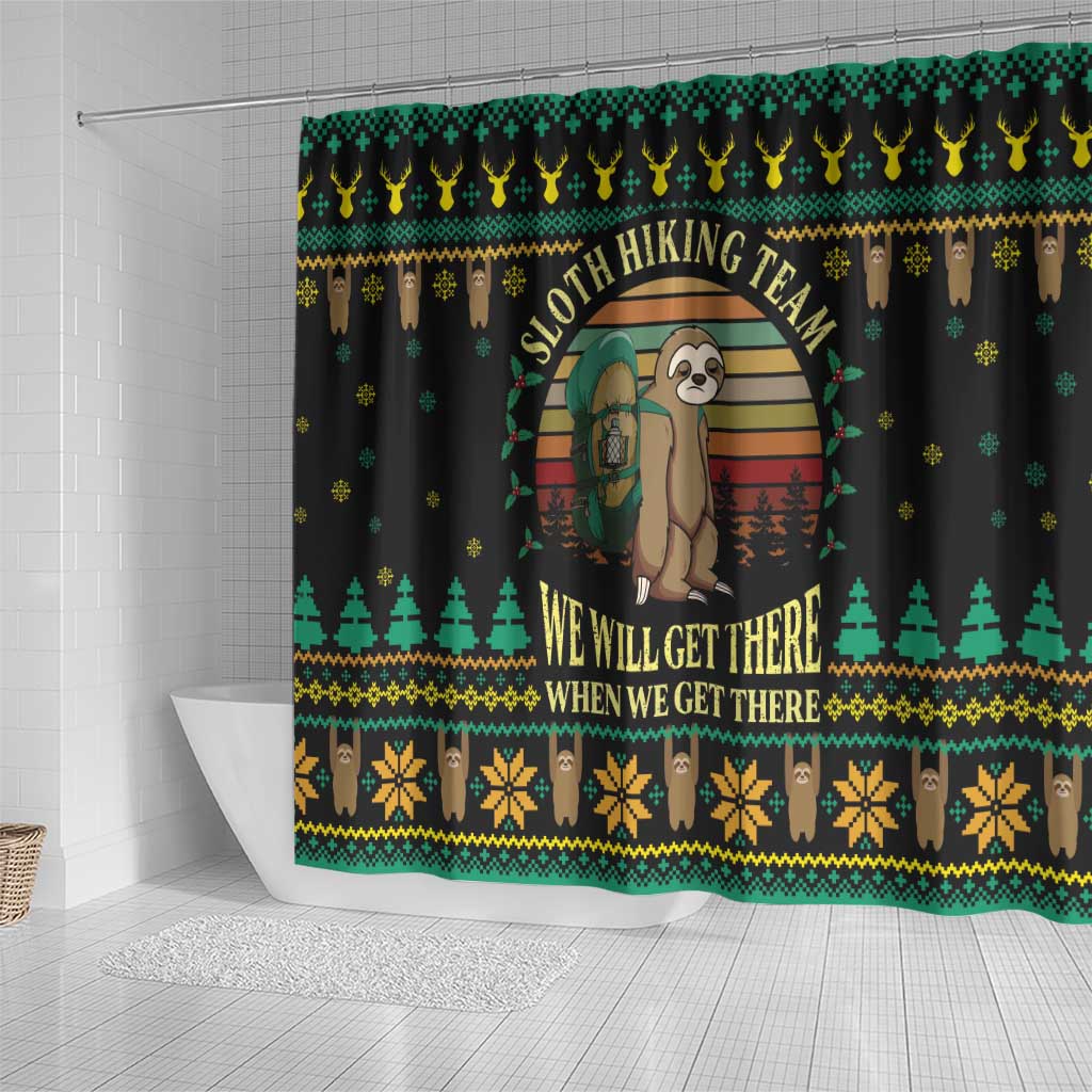 Sloth Team Christmas Holiday Shower Curtain Sloth Hiking Team