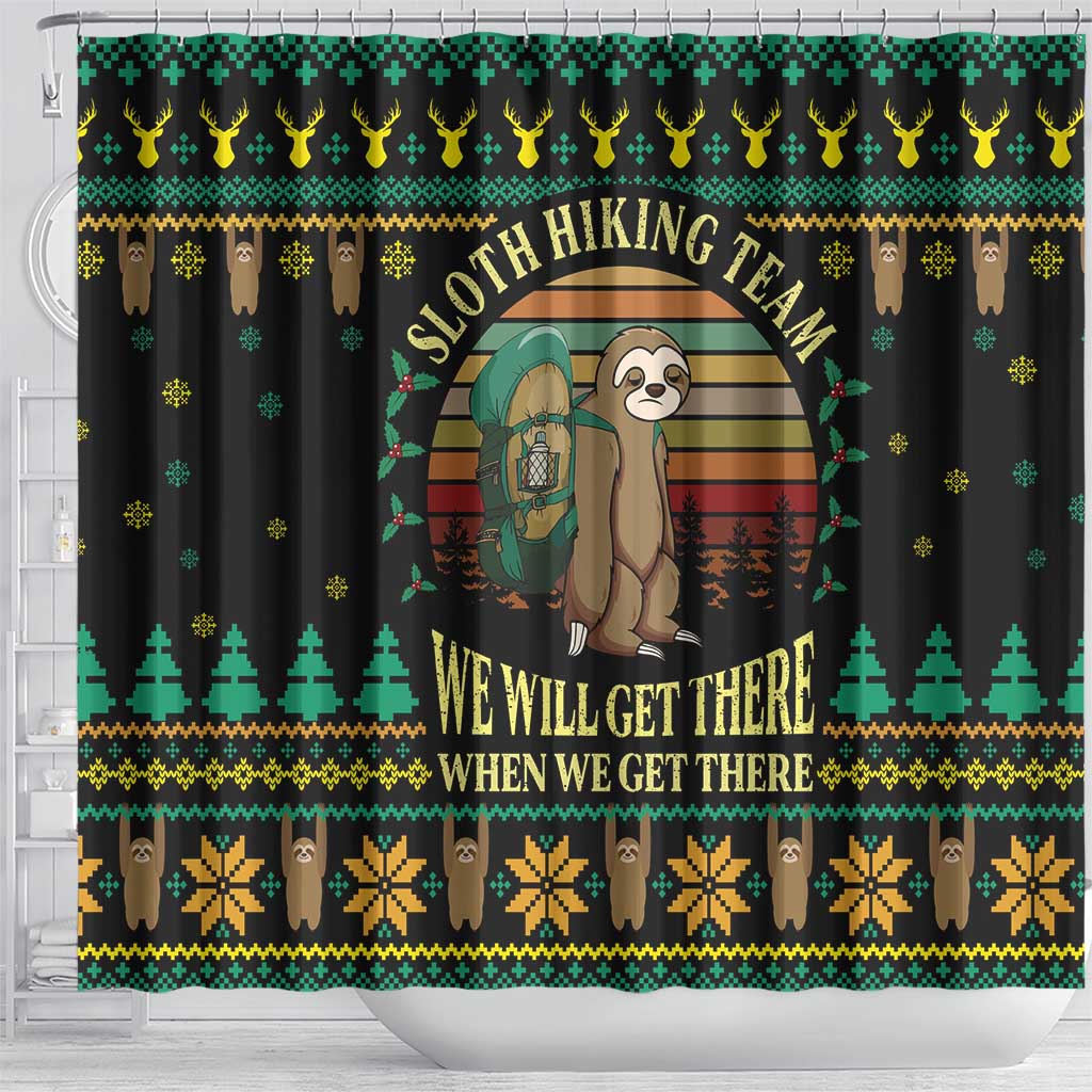 Sloth Team Christmas Holiday Shower Curtain Sloth Hiking Team