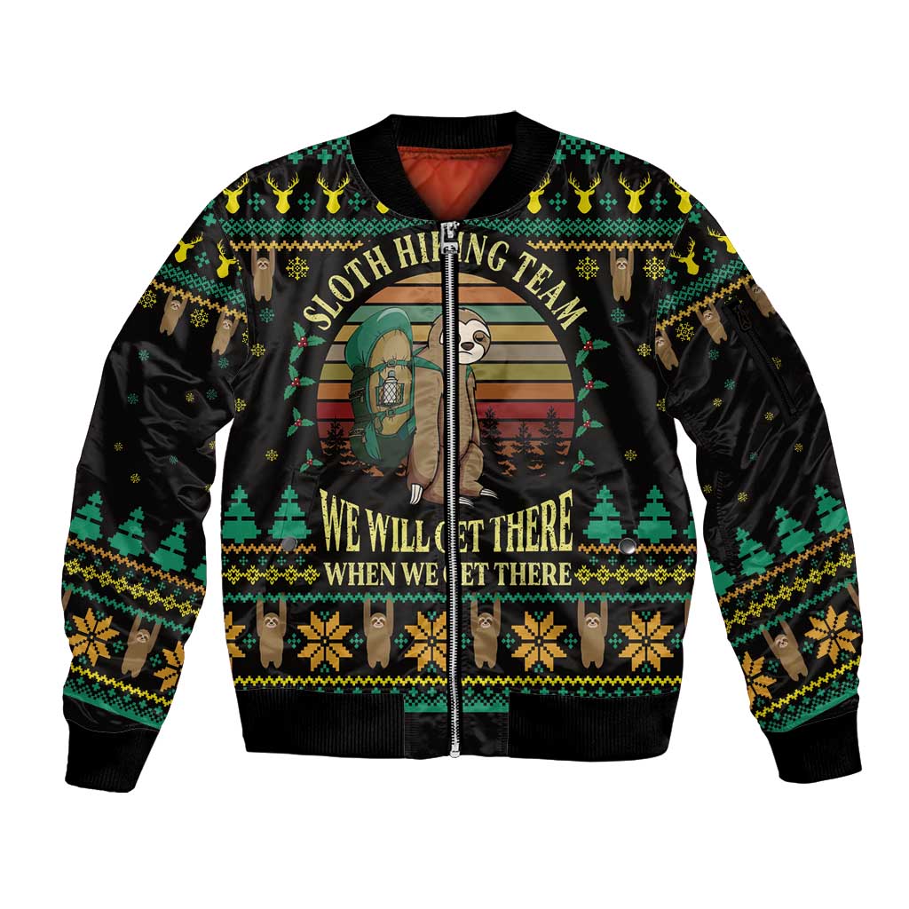 Sloth Team Christmas Holiday Sleeve Zip Bomber Jacket Sloth Hiking Team DT04 - Wonder Print Shop