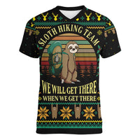 Sloth Team Christmas Holiday Women V-Neck T-Shirt Sloth Hiking Team DT04 - Wonder Print Shop