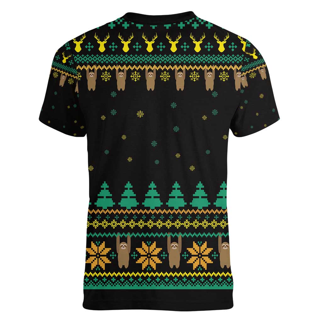 Sloth Team Christmas Holiday Women V-Neck T-Shirt Sloth Hiking Team DT04 - Wonder Print Shop