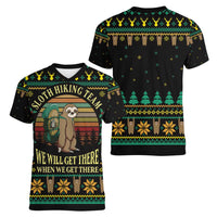 Sloth Team Christmas Holiday Women V-Neck T-Shirt Sloth Hiking Team DT04 - Wonder Print Shop