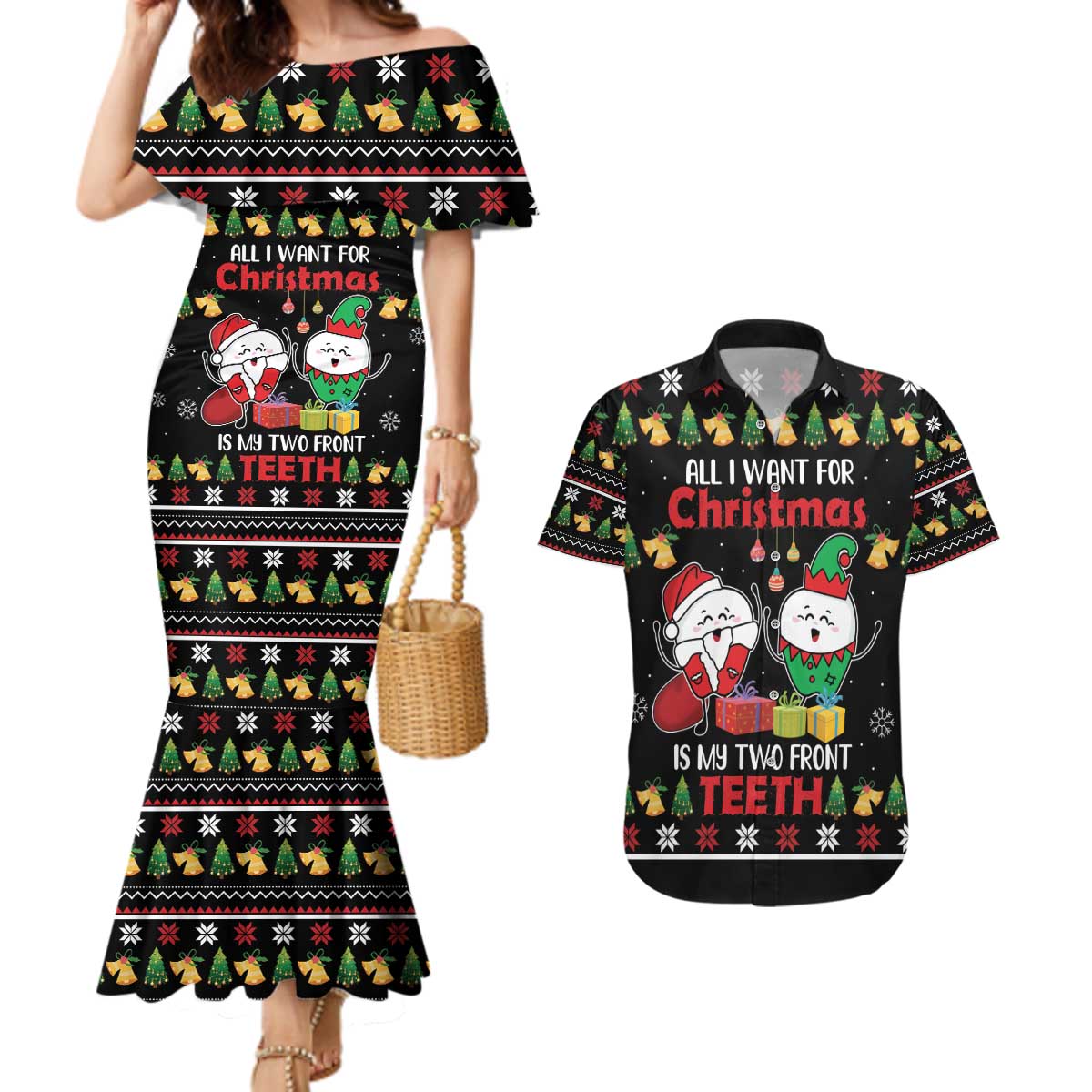 All I Want For Christmas Is My Two Front Teeth Couples Matching Mermaid Dress and Hawaiian Shirt DT04 - Wonder Print Shop
