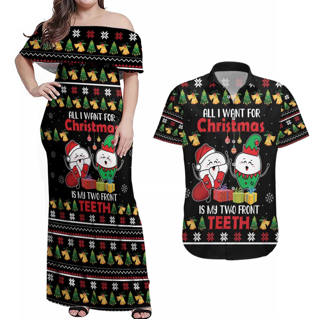 All I Want For Christmas Is My Two Front Teeth Couples Matching Off Shoulder Maxi Dress and Hawaiian Shirt DT04 - Wonder Print Shop
