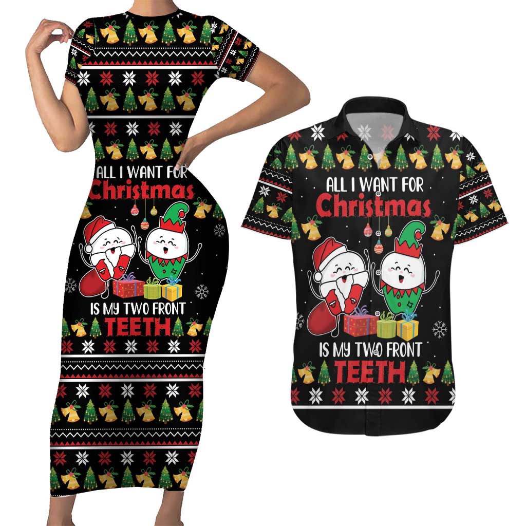 All I Want For Christmas Is My Two Front Teeth Couples Matching Short Sleeve Bodycon Dress and Hawaiian Shirt DT04 - Wonder Print Shop