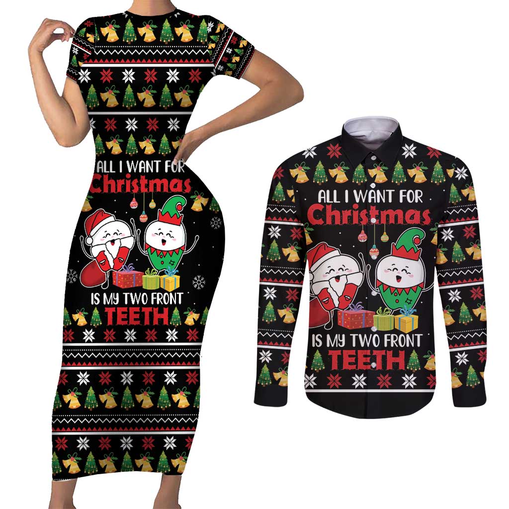 All I Want For Christmas Is My Two Front Teeth Couples Matching Short Sleeve Bodycon Dress and Long Sleeve Button Shirt DT04 - Wonder Print Shop