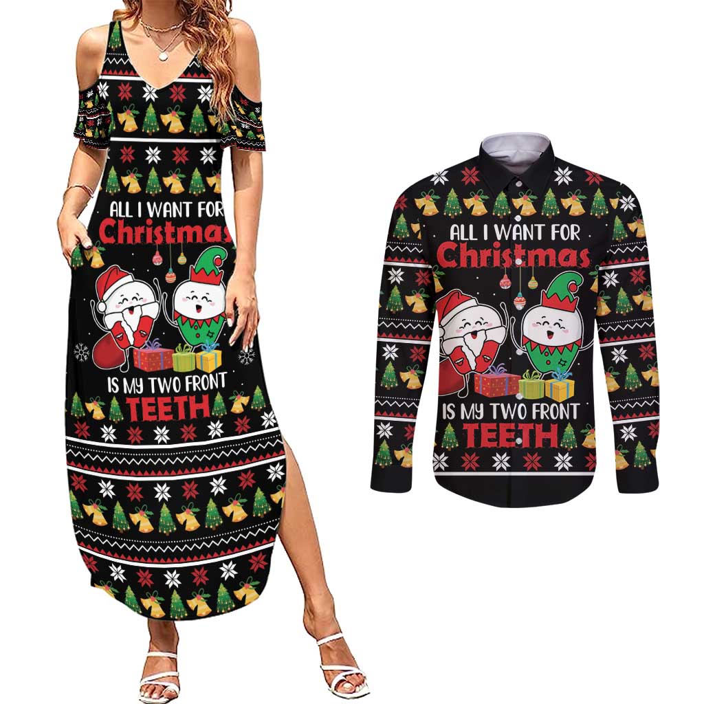 All I Want For Christmas Is My Two Front Teeth Couples Matching Summer Maxi Dress and Long Sleeve Button Shirt DT04 - Wonder Print Shop