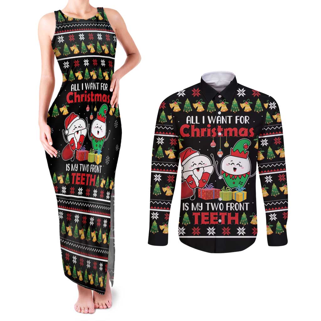 All I Want For Christmas Is My Two Front Teeth Couples Matching Tank Maxi Dress and Long Sleeve Button Shirt DT04 - Wonder Print Shop