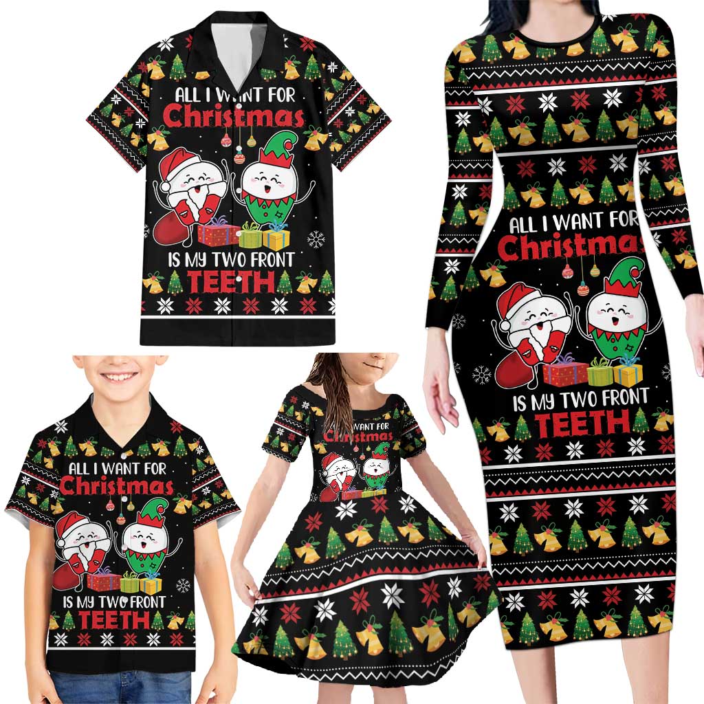 All I Want For Christmas Is My Two Front Teeth Family Matching Long Sleeve Bodycon Dress and Hawaiian Shirt DT04 - Wonder Print Shop