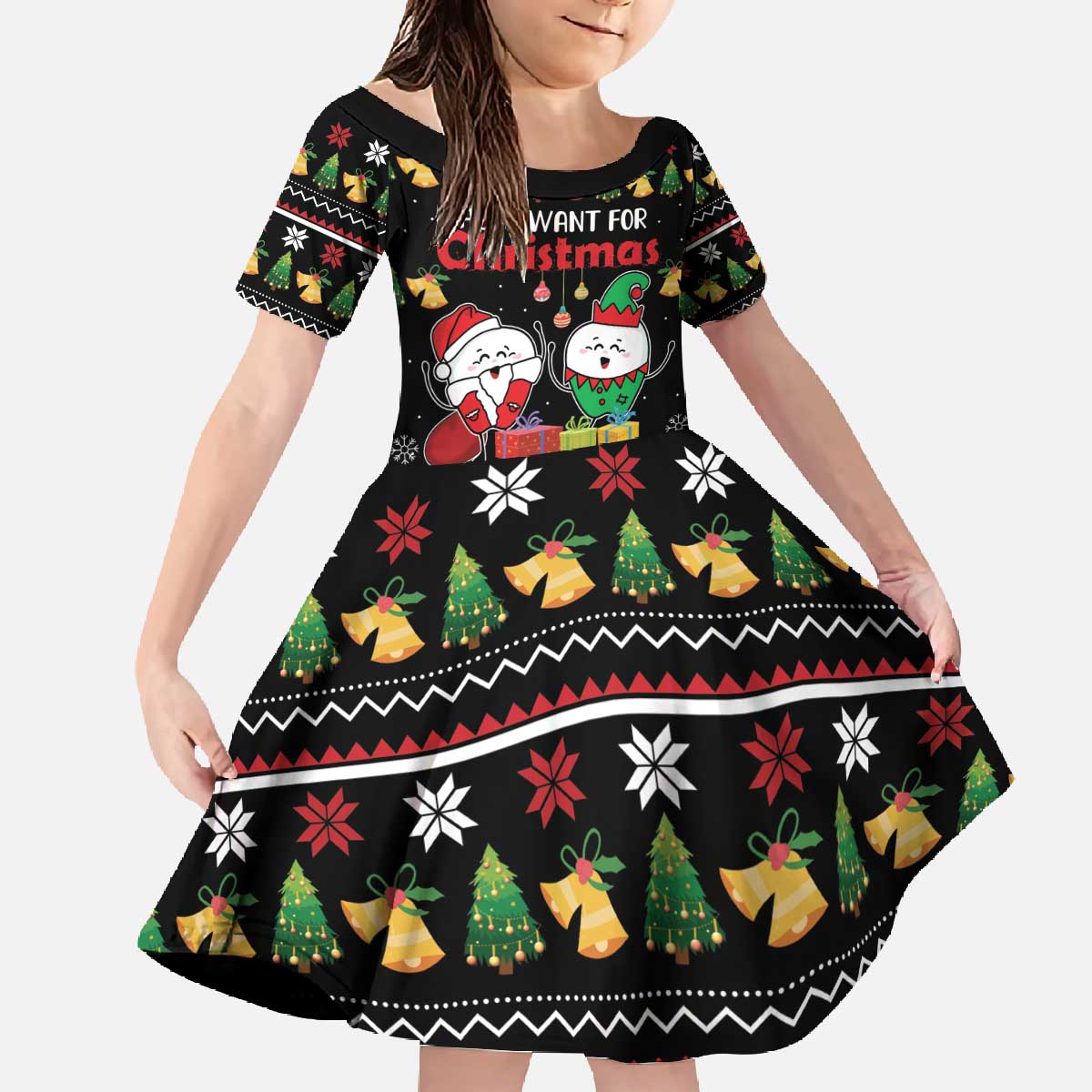 All I Want For Christmas Is My Two Front Teeth Family Matching Off The Shoulder Long Sleeve Dress and Hawaiian Shirt DT04 - Wonder Print Shop