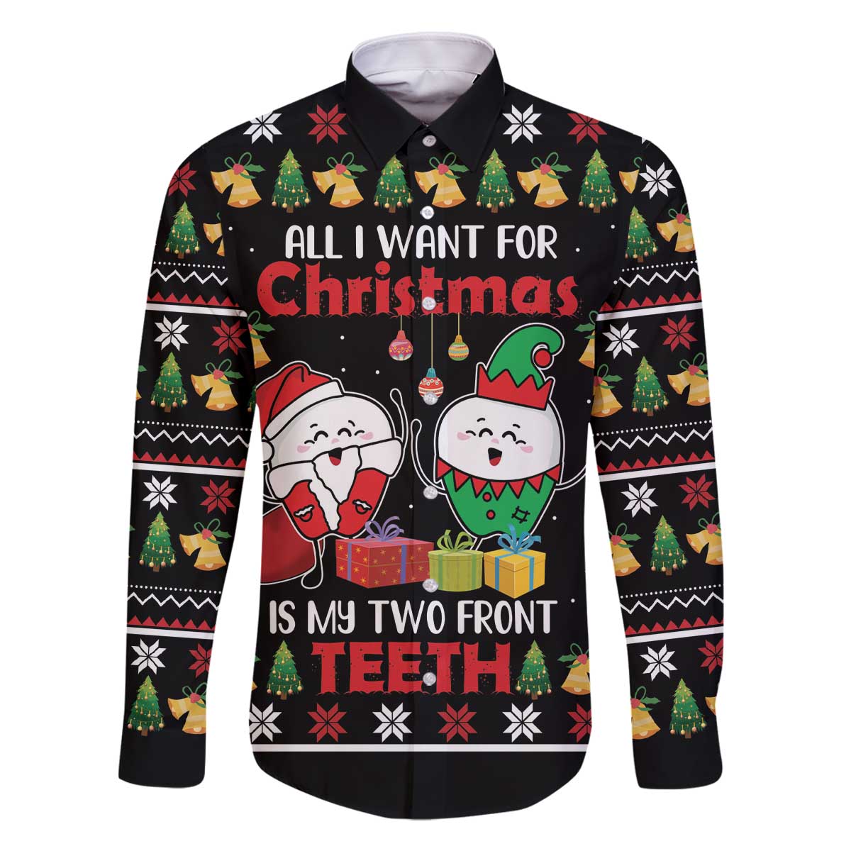 All I Want For Christmas Is My Two Front Teeth Family Matching Off The Shoulder Long Sleeve Dress and Hawaiian Shirt DT04 - Wonder Print Shop