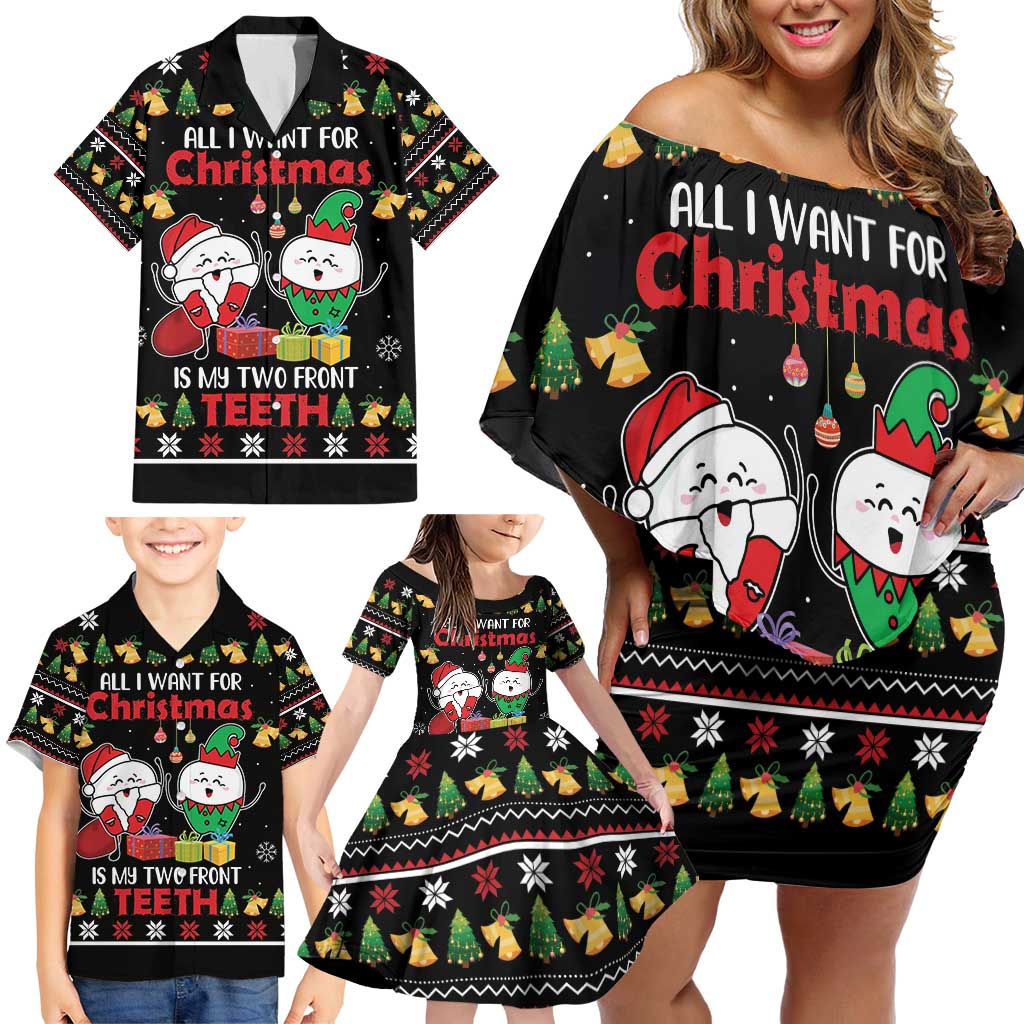 All I Want For Christmas Is My Two Front Teeth Family Matching Off Shoulder Short Dress and Hawaiian Shirt DT04 - Wonder Print Shop